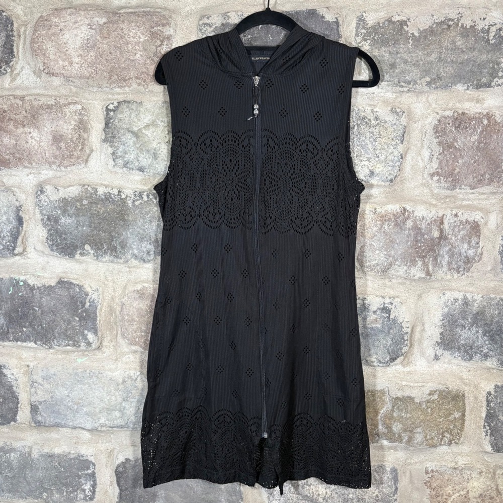 Ellen Weaver‎ Black Sleeveless Hooded Cover-Up Eyelet Detail Casual Chic Small